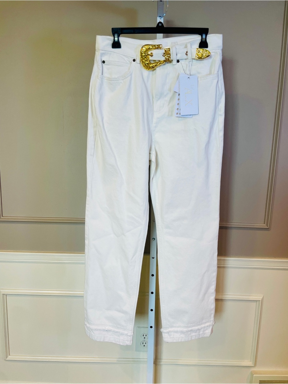 Le’ AL.X NWT Western Belt Straight Leg Jeans White Ivory 29 Fringe New $159
